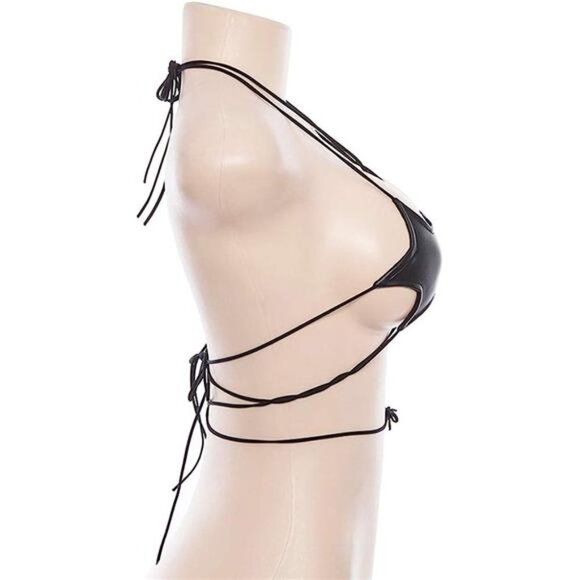 Black Metallic Star Strappy Tube Top‎ Halter Rave Wrap Bandeau Bra Club Cami Top - Picture 7 of 8
